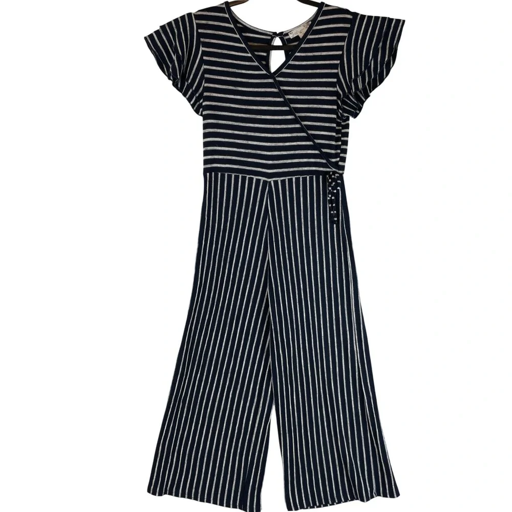 Knitworks Girls Size 14 Navy Blue Striped Flutter Sleeve Jumpsuit 7918C20